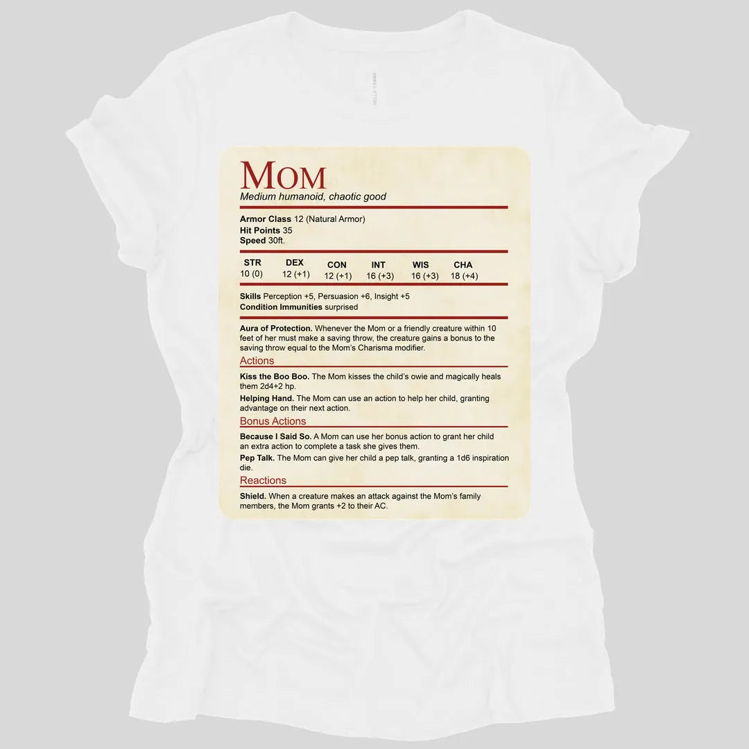 Printify T-Shirt White / S DnD Mom Stat Block Women's T-Shirt