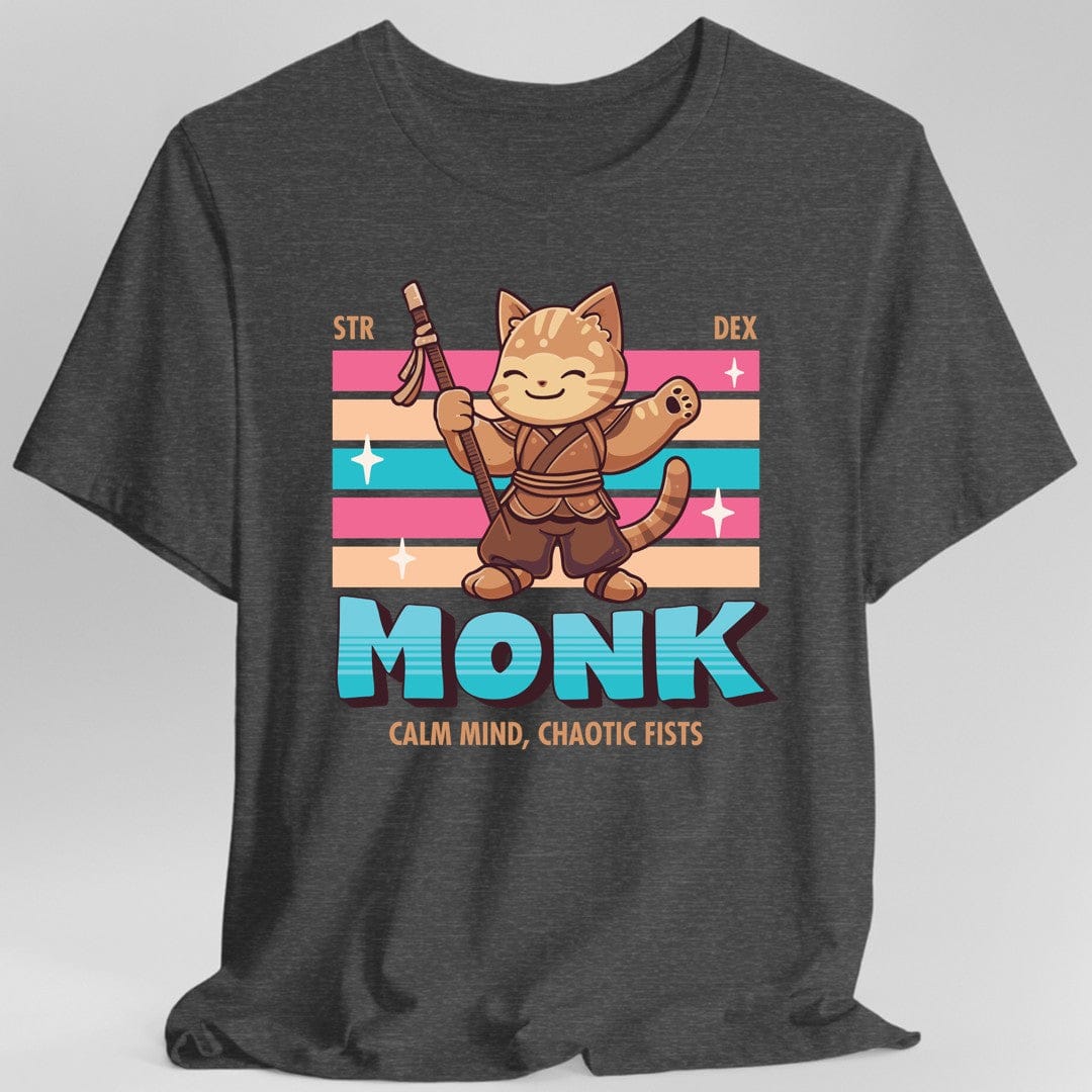 Printify T-Shirt Dark Heather / S DnD Monk Shirt - D&D Kawaii Class T-shirt