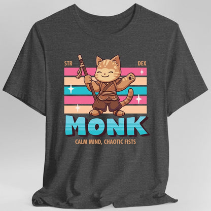 Printify T-Shirt Dark Heather / S DnD Monk Shirt - D&D Kawaii Class T-shirt