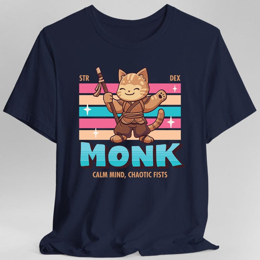 Printify T-Shirt Navy / S DnD Monk Shirt - D&D Kawaii Class T-shirt