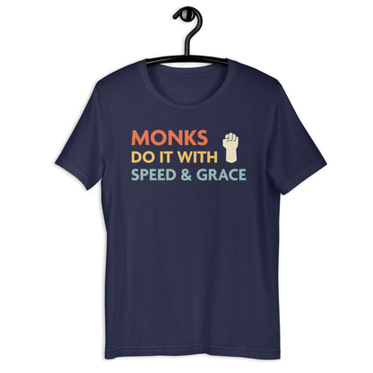 Printify T-Shirt Navy / S DnD Monks Do It With Speed & Grace Shirt