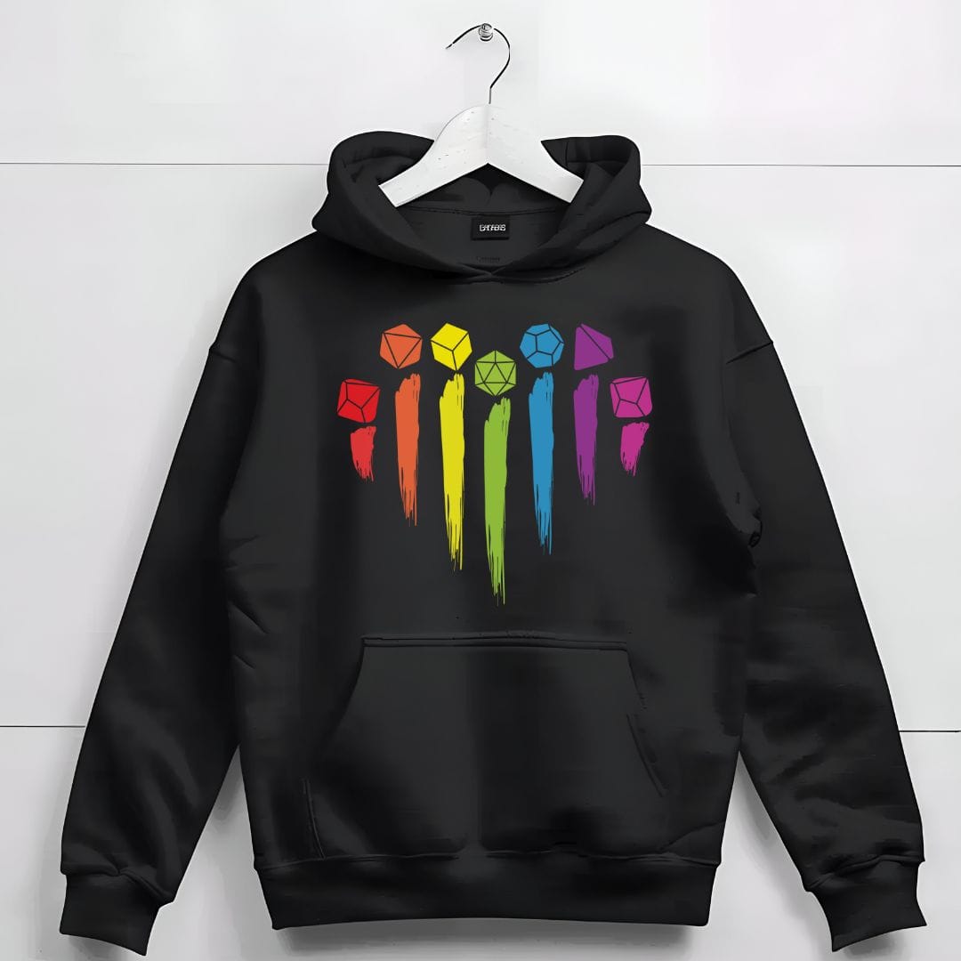 Printify Hoodie DnD Pride Hoodie with Dice Rainbow
