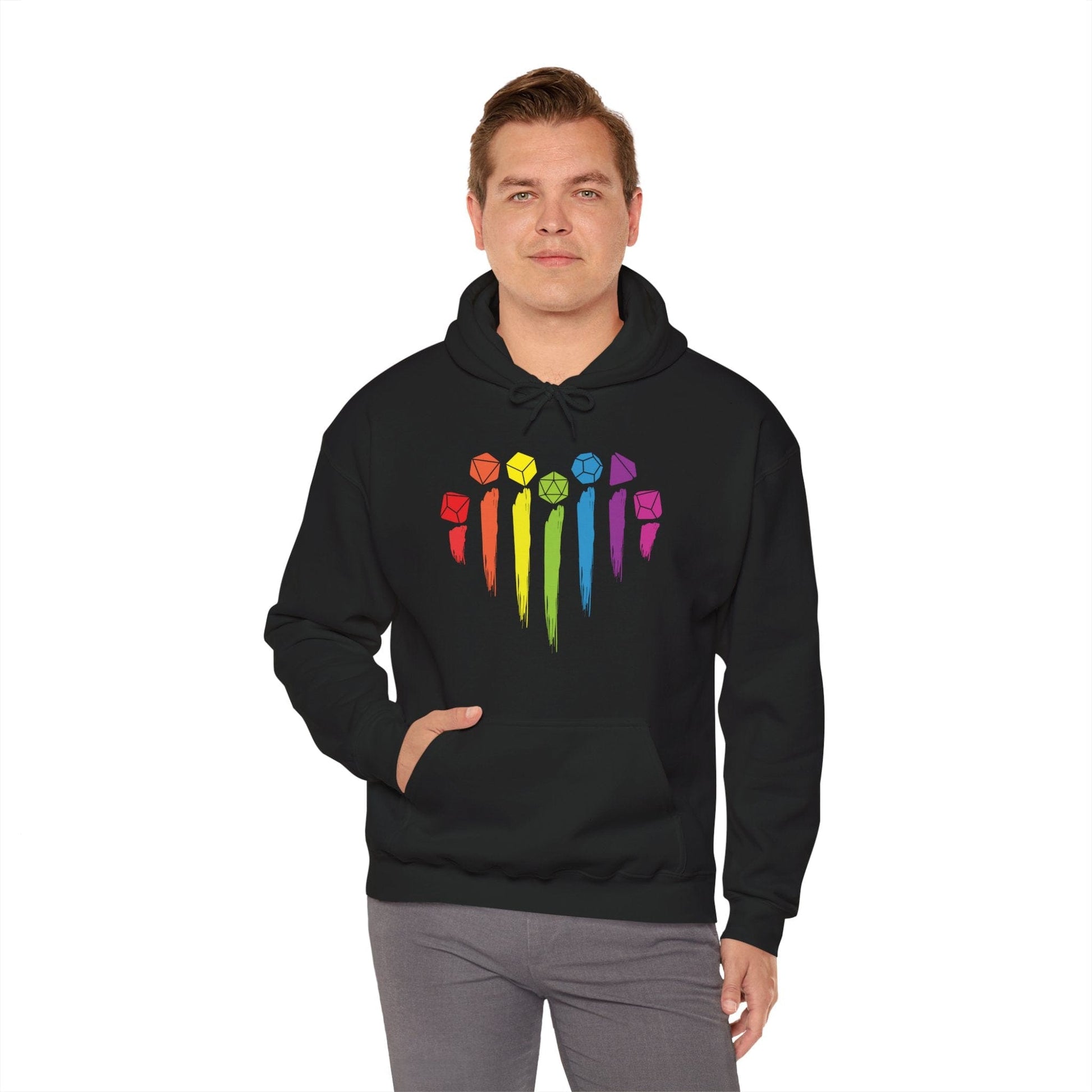 Printify Hoodie DnD Pride Hoodie with Dice Rainbow
