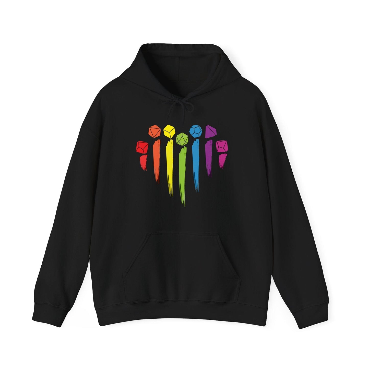 Printify Hoodie Black / S DnD Pride Hoodie with Dice Rainbow