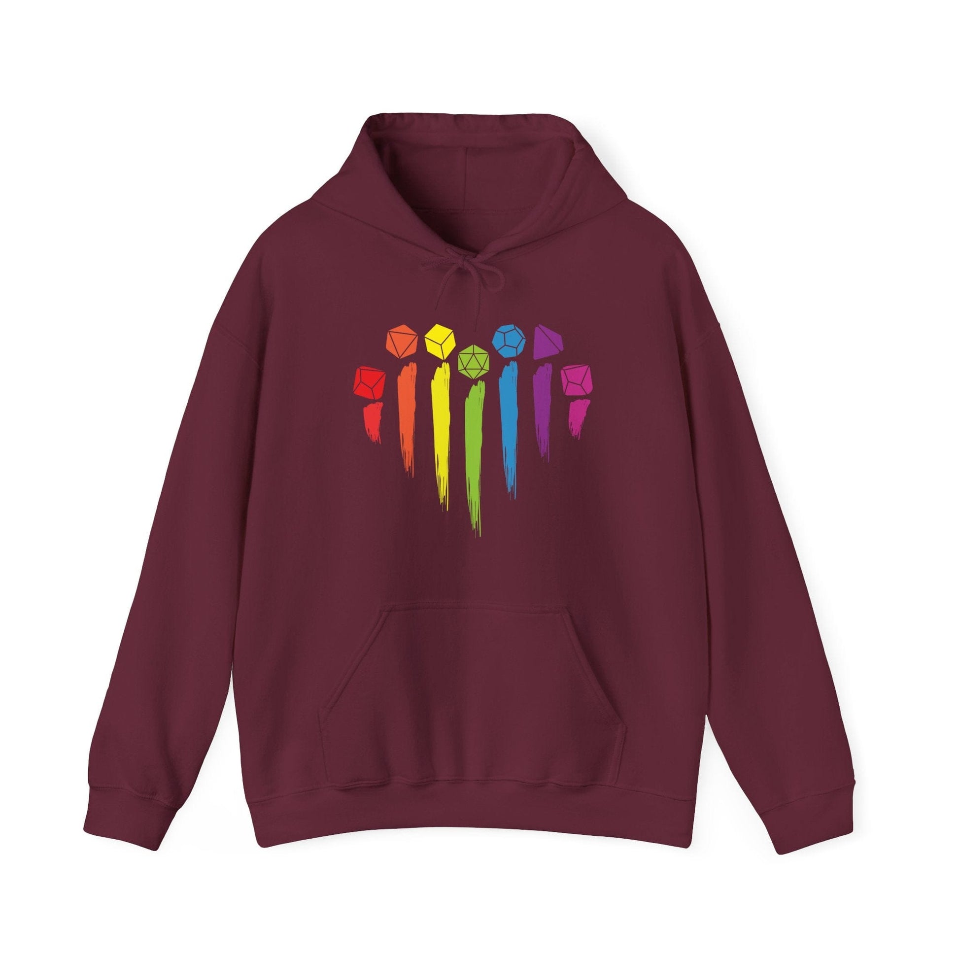 Printify Hoodie Maroon / S DnD Pride Hoodie with Dice Rainbow