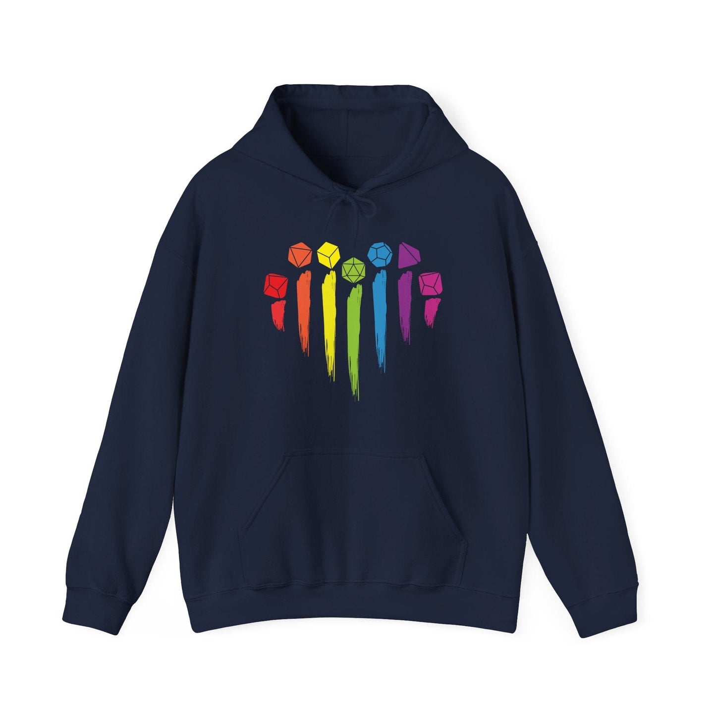 Printify Hoodie Navy / S DnD Pride Hoodie with Dice Rainbow