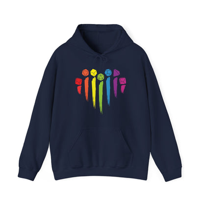 Printify Hoodie Navy / S DnD Pride Hoodie with Dice Rainbow