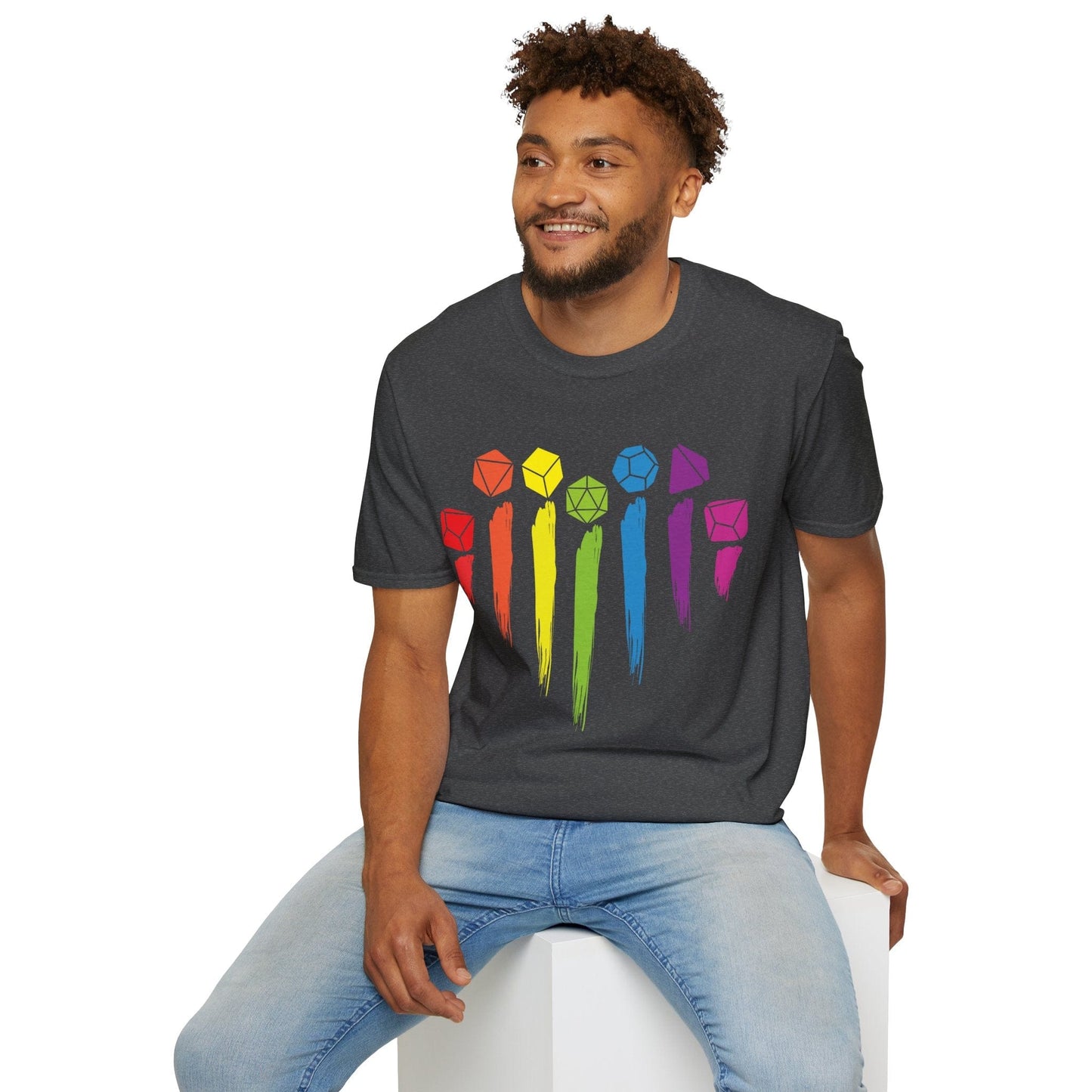 Printify T-Shirt DnD Pride Shirt with Dice Rainbow