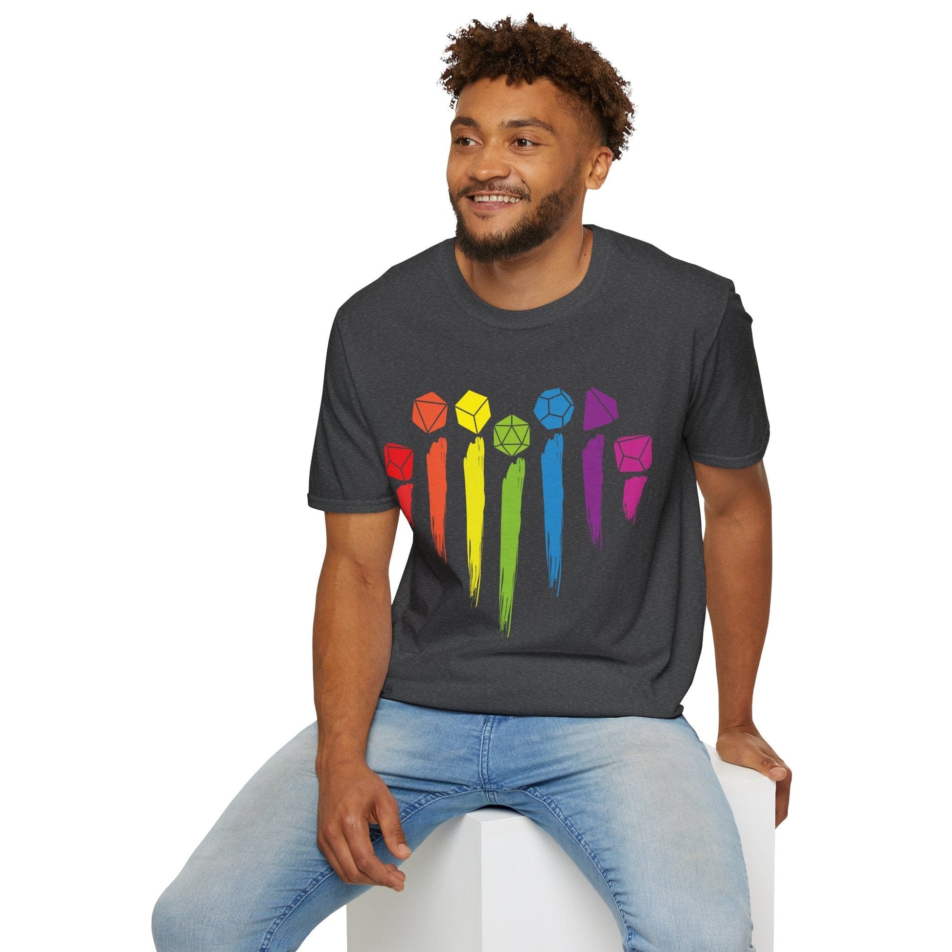 Printify T-Shirt DnD Pride Shirt with Dice Rainbow