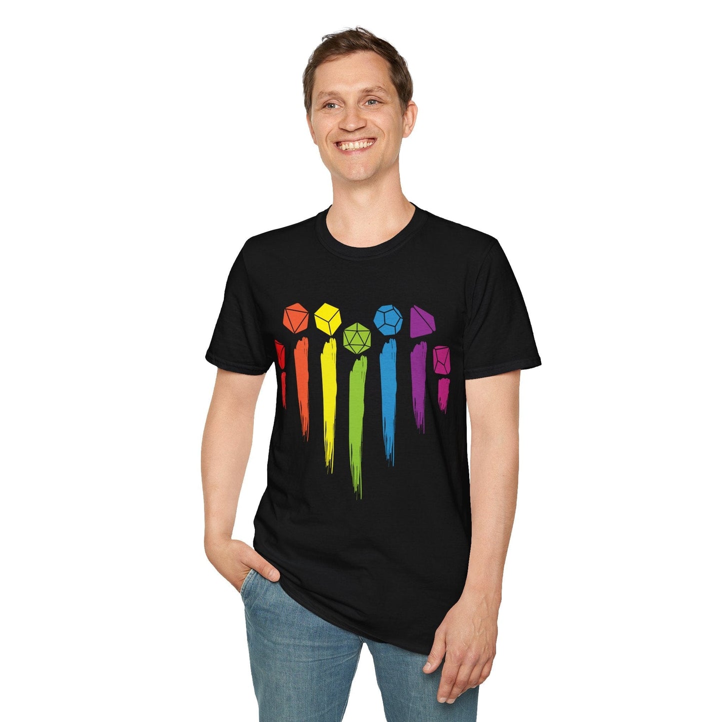 Printify T-Shirt DnD Pride Shirt with Dice Rainbow