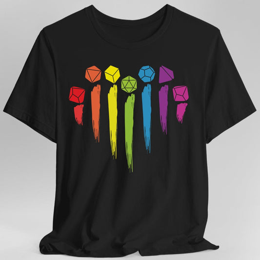 Printify T-Shirt Black / S DnD Pride Shirt with Dice Rainbow
