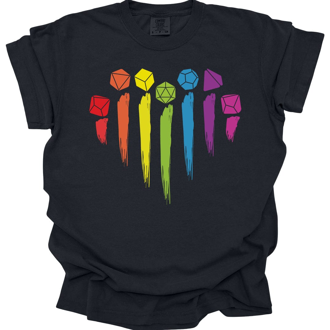 Printify T-Shirt Black / S DnD Pride Shirt with Dice Rainbow - Comfort Colors