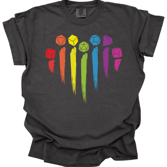 Printify T-Shirt Pepper / S DnD Pride Shirt with Dice Rainbow - Comfort Colors