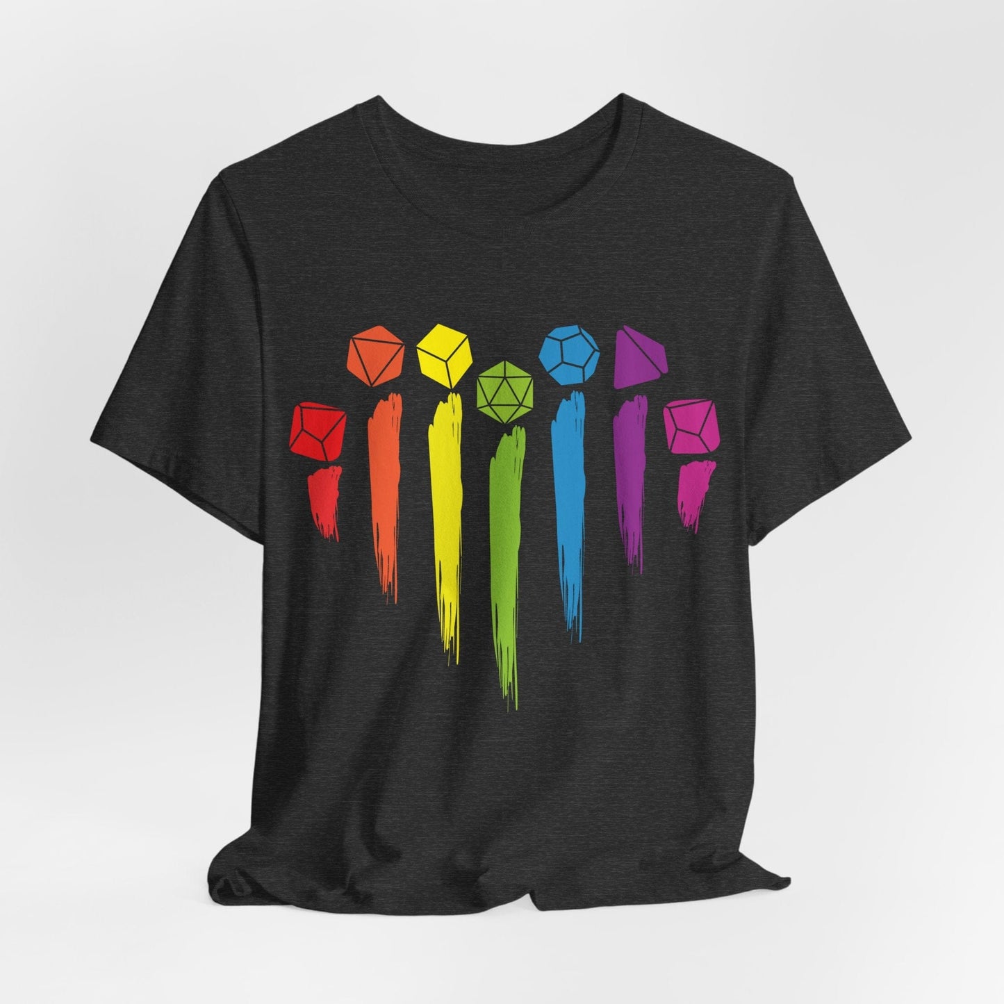 Printify T-Shirt Dark Heather / S DnD Pride Shirt with Dice Rainbow