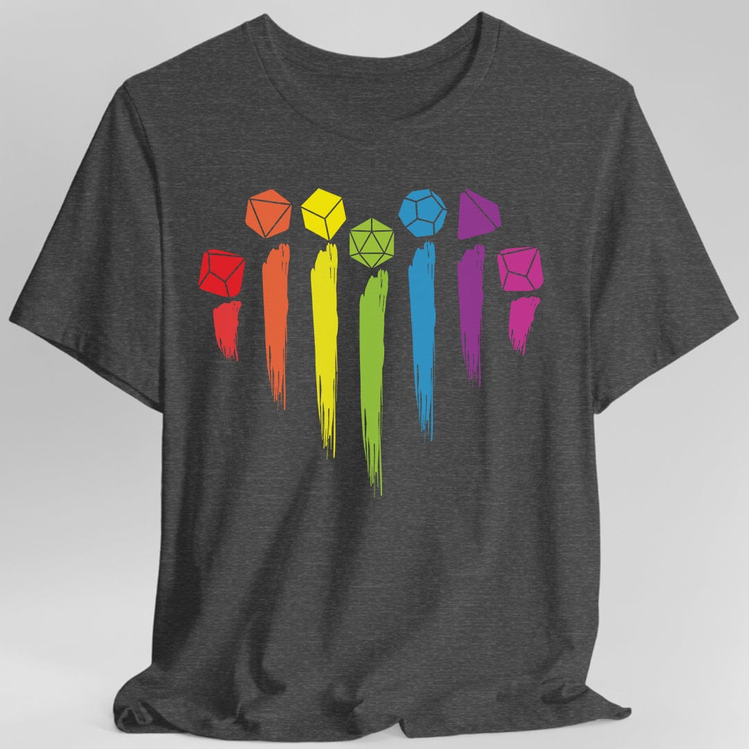 Printify T-Shirt Dark Heather / S DnD Pride Shirt with Dice Rainbow