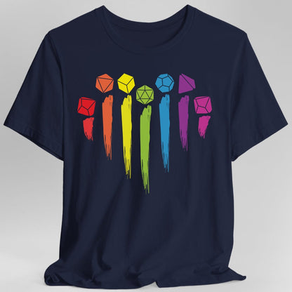 Printify T-Shirt Navy / S DnD Pride Shirt with Dice Rainbow