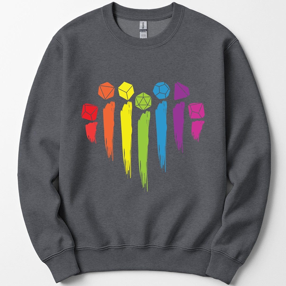 Printify Sweatshirt Dark Heather / S DnD Pride Sweashirt with Dice Rainbow