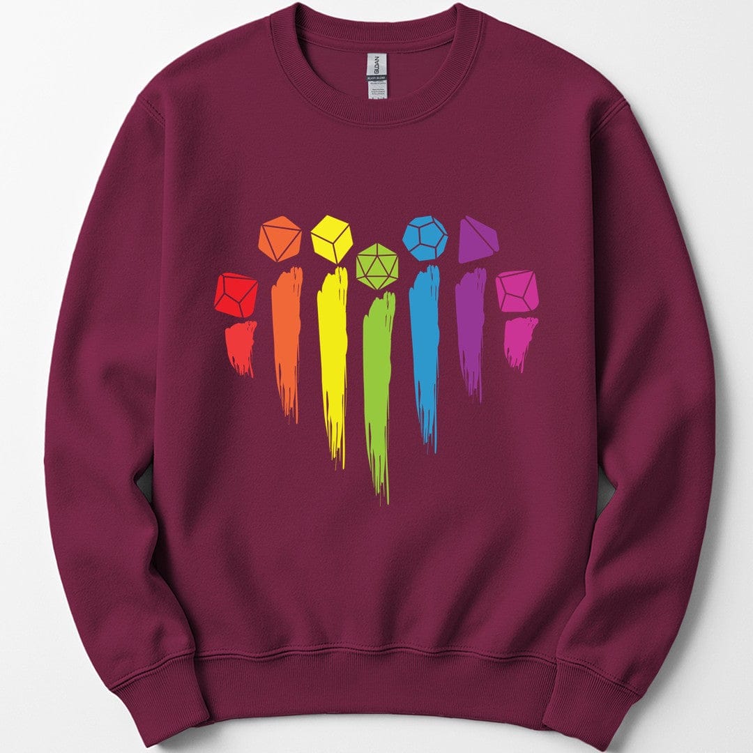 Printify Sweatshirt Maroon / S DnD Pride Sweashirt with Dice Rainbow