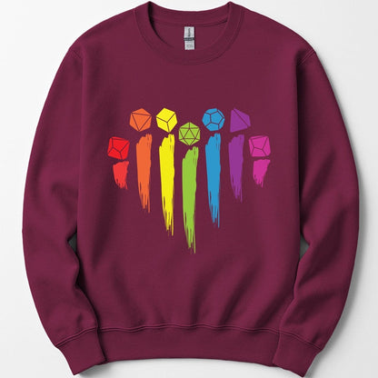 Printify Sweatshirt Maroon / S DnD Pride Sweashirt with Dice Rainbow