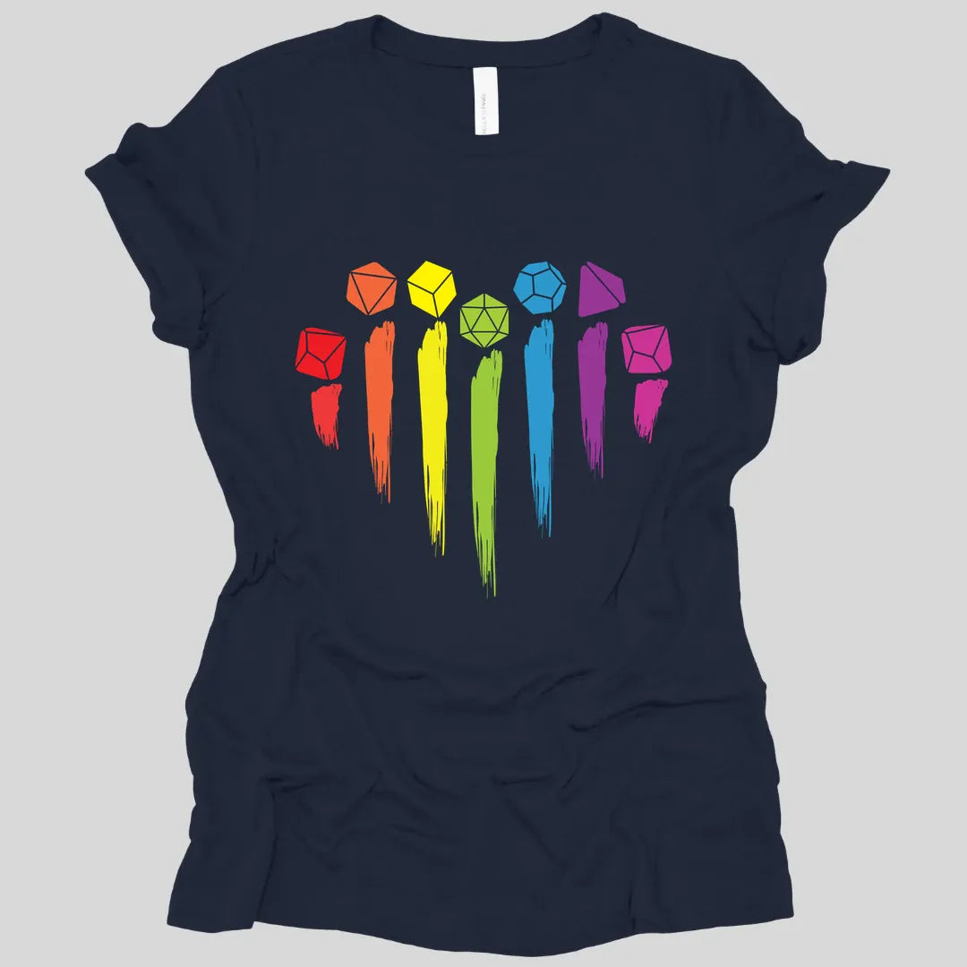 Printify T-Shirt Navy / S DnD Pride Women's T-shirt with Dice Rainbow