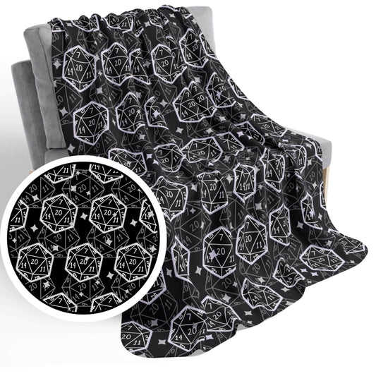 Printify Home Decor DND Throw Blanket with B&W Dice Pattern