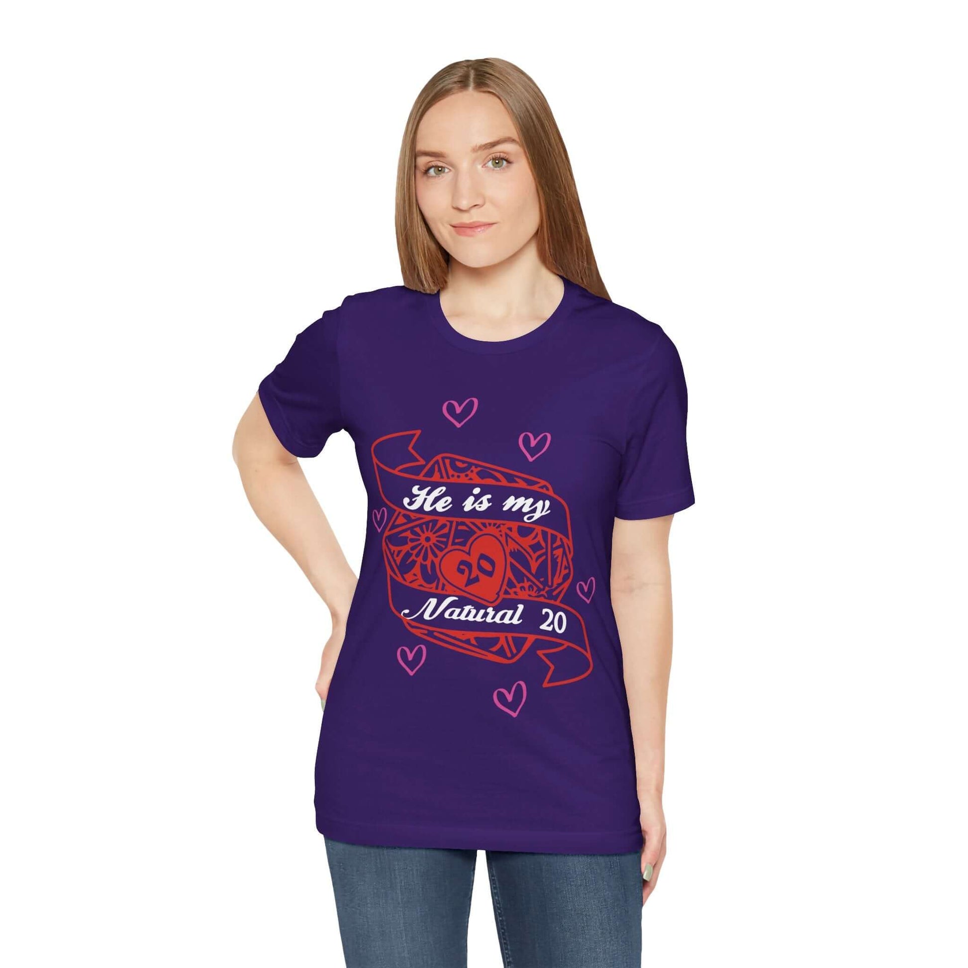 Printify T-Shirt DND Valentines Gift Shirt - He is My Natural 20 - D&D Matching Couples Shirt