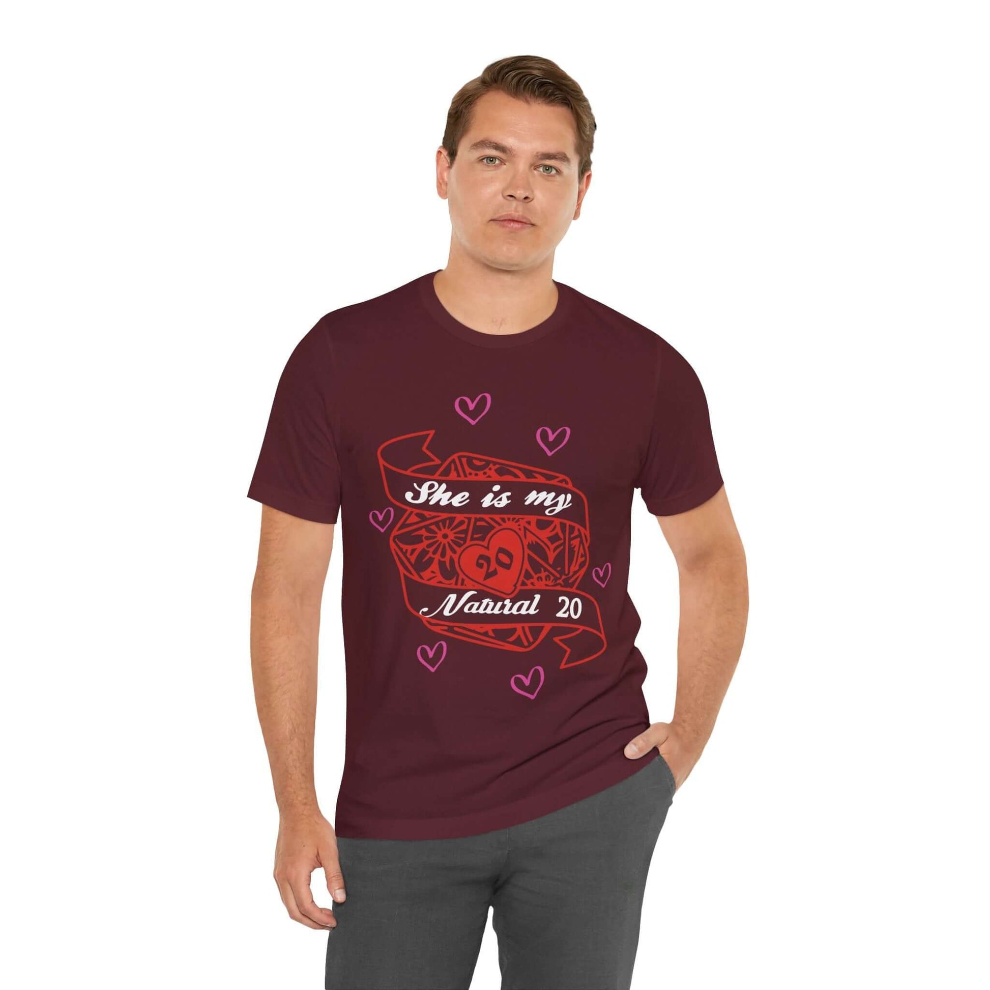 Printify T-Shirt DND Valentines Gift Shirt - She is My Natural 20 - D&D Matching Couples Shirt