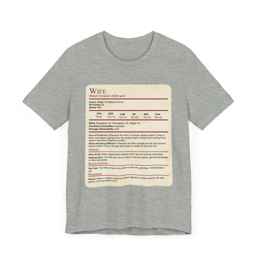 Printify T-Shirt Athletic Heather / XS DnD Wife Stat Block T-Shirt