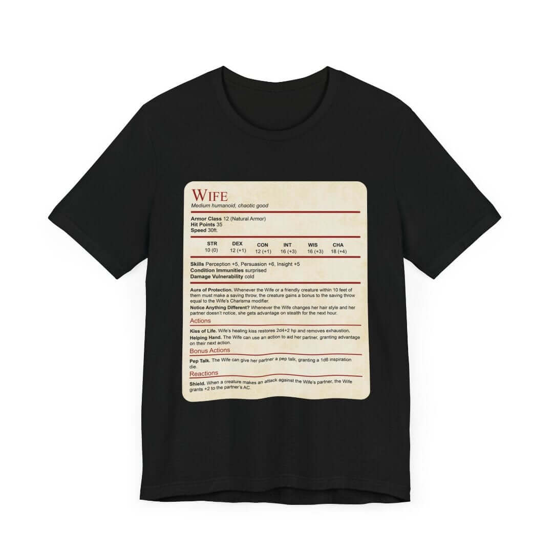 Printify T-Shirt Black / XS DnD Wife Stat Block T-Shirt