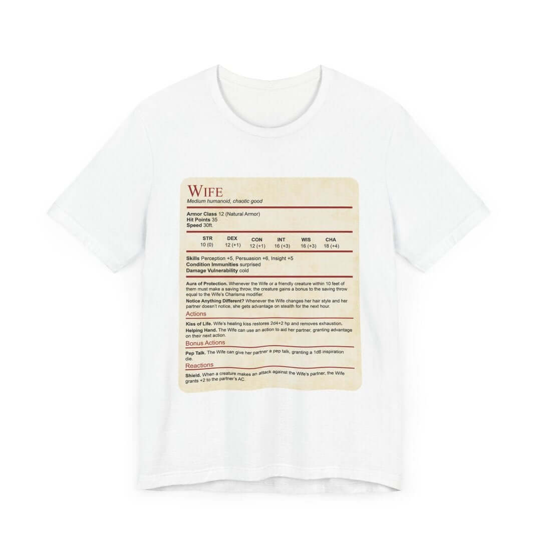 Printify T-Shirt White / S DnD Wife Stat Block T-Shirt