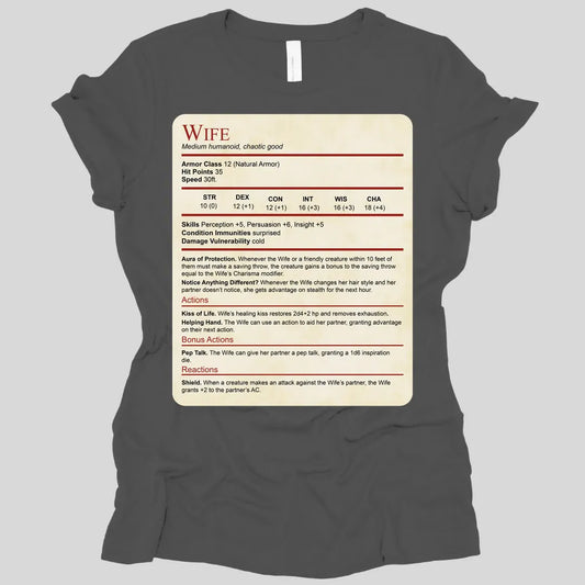 Printify T-Shirt Asphalt / S DnD Wife Stat Block Women's T-Shirt