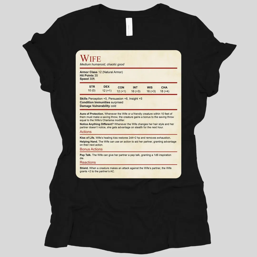 Printify T-Shirt Black / S DnD Wife Stat Block Women's T-Shirt