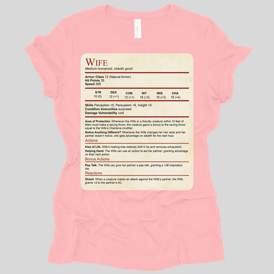 Printify T-Shirt Pink / S DnD Wife Stat Block Women's T-Shirt