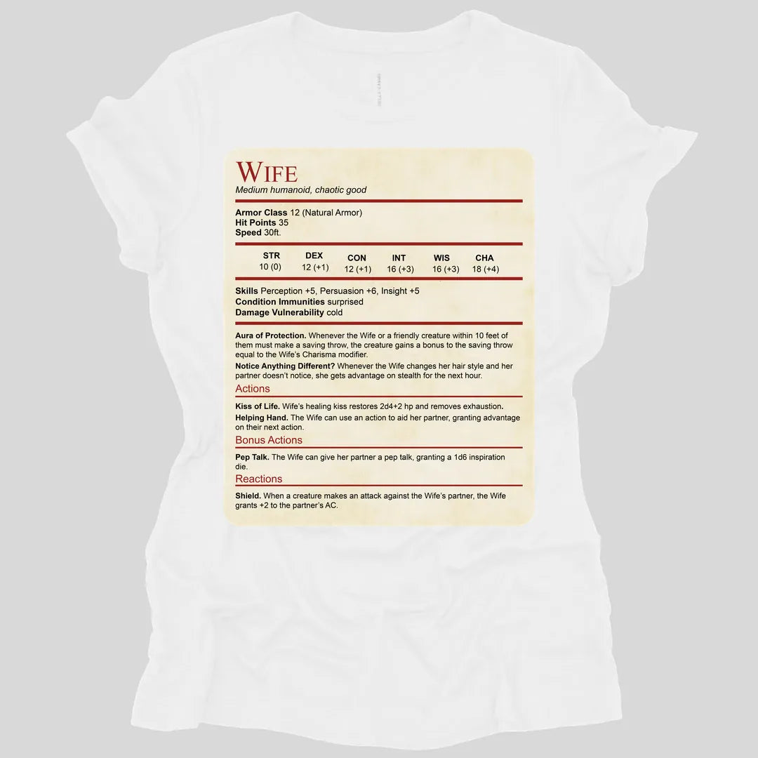 Printify T-Shirt White / S DnD Wife Stat Block Women's T-Shirt