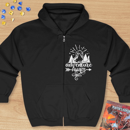 Printify Hoodie DnD Zip Hoodie - Adventure Awaits