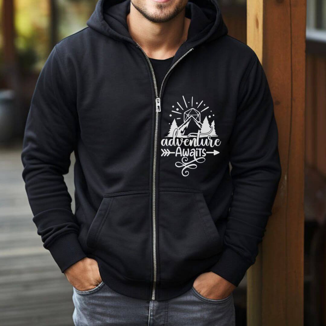 Printify Hoodie DnD Zip Hoodie - Adventure Awaits