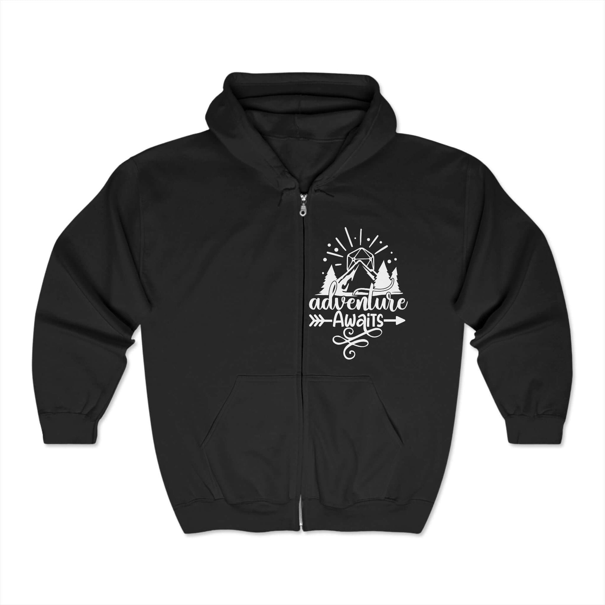 Printify Hoodie Black / S DnD Zip Hoodie - Adventure Awaits