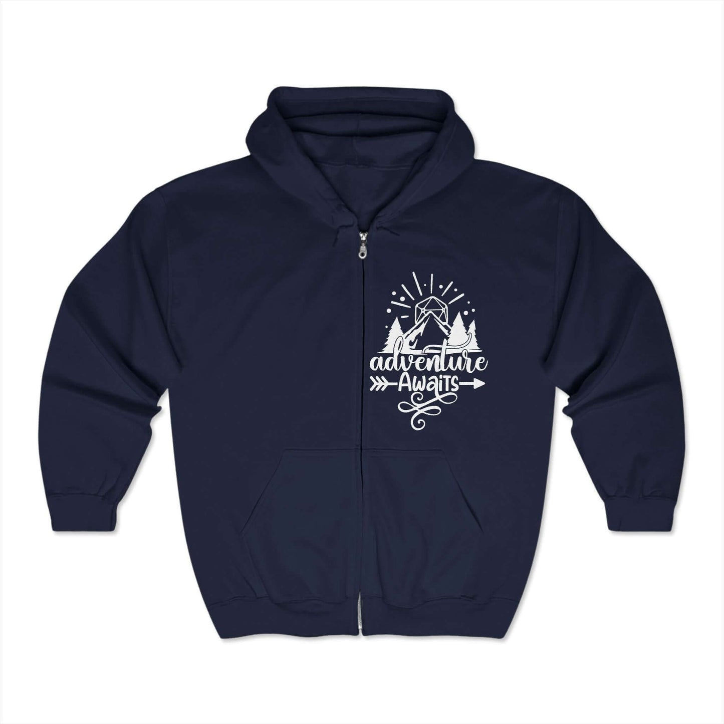 Printify Hoodie Navy / S DnD Zip Hoodie - Adventure Awaits