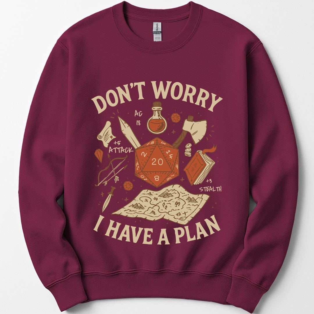 Printify Sweatshirt Maroon / S Don't Worry I have a Plan D&D Sweatshirt