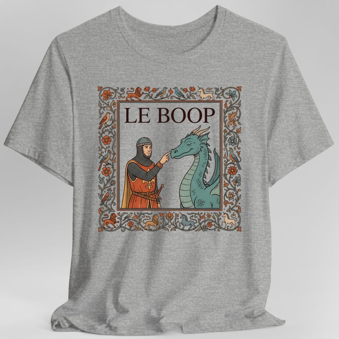 The same Le Boop dragon design, on a sport grey t-shirt.