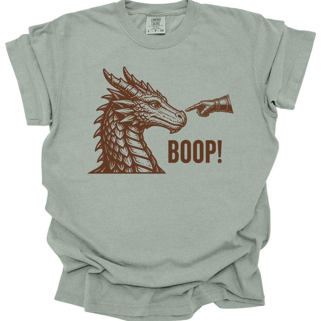 The same Dragon Boop design, on a bay t-shirt.