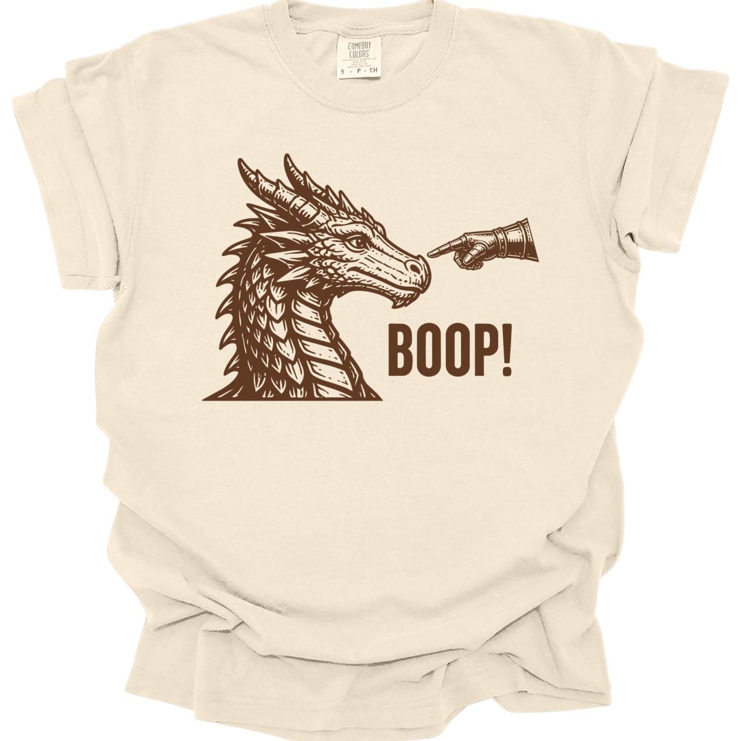 The same Dragon Boop design, on an ivory t-shirt.