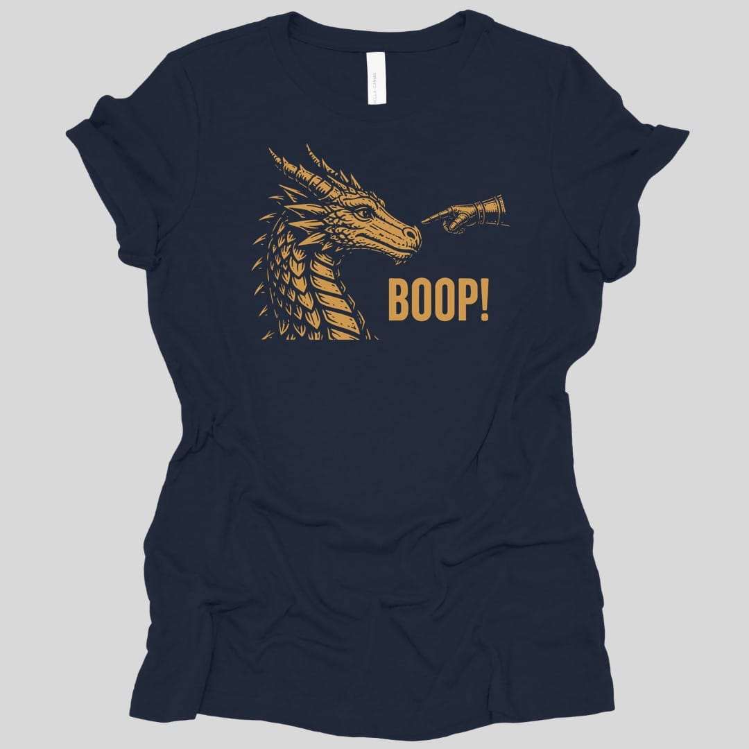 The same Dragon Boop design, on a navy t-shirt.