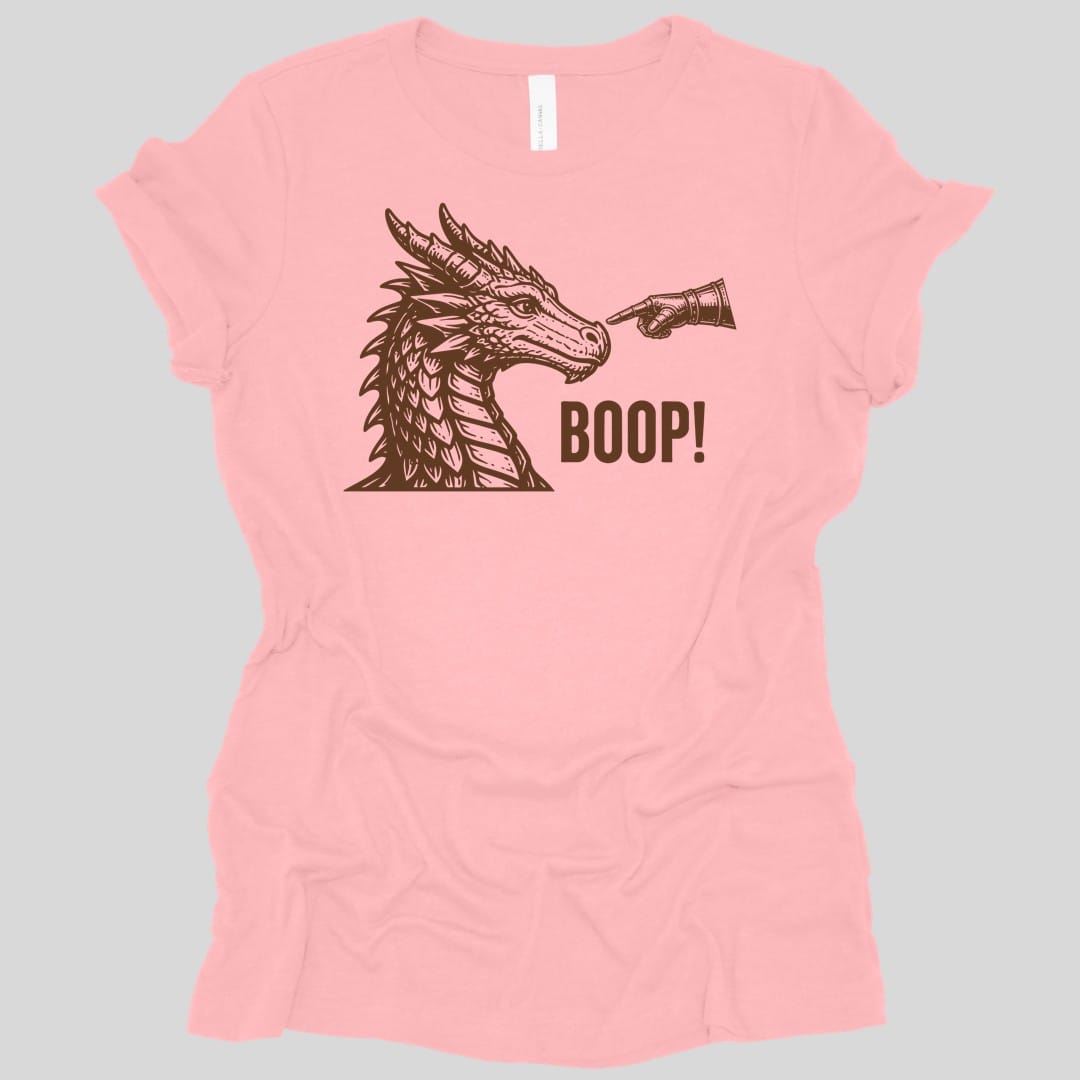 The same Dragon Boop design, on a pink t-shirt.