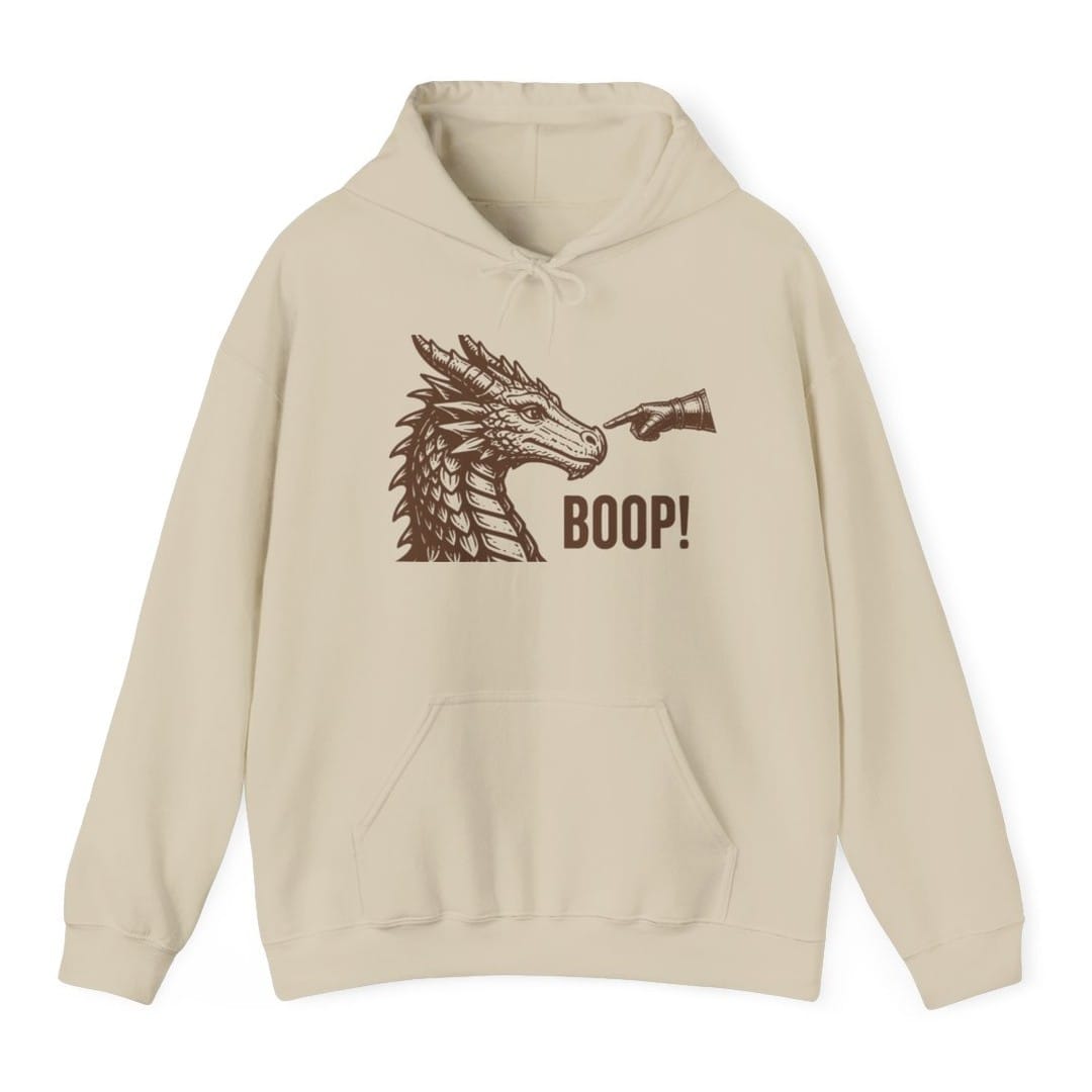The same Dragon Boop design, on a sand hoodie.