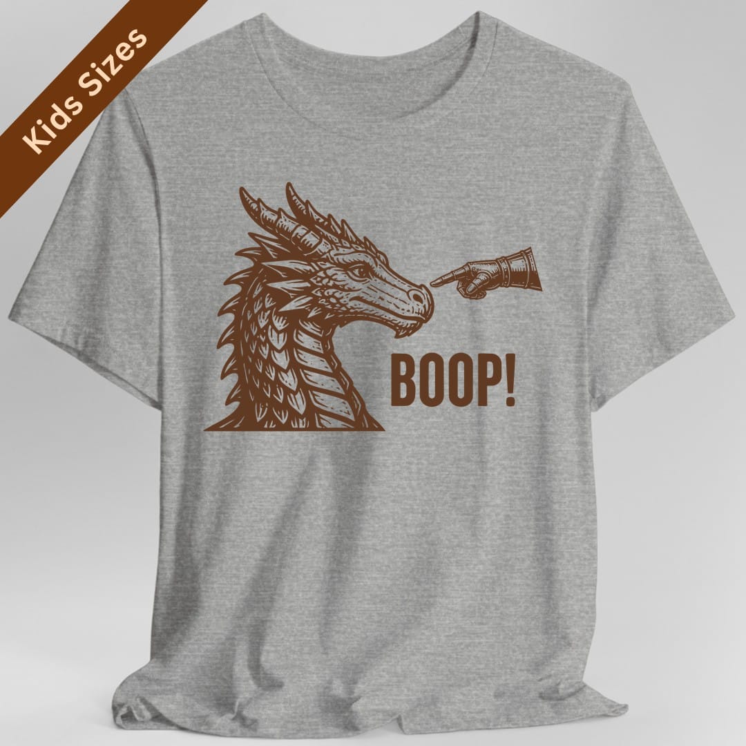The same Dragon Boop design, on a sport grey kids t-shirt.