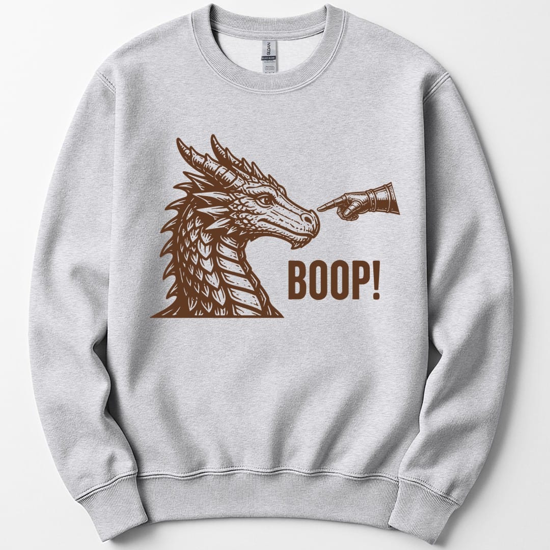 The same Dragon Boop design, on an ash sweatshirt.