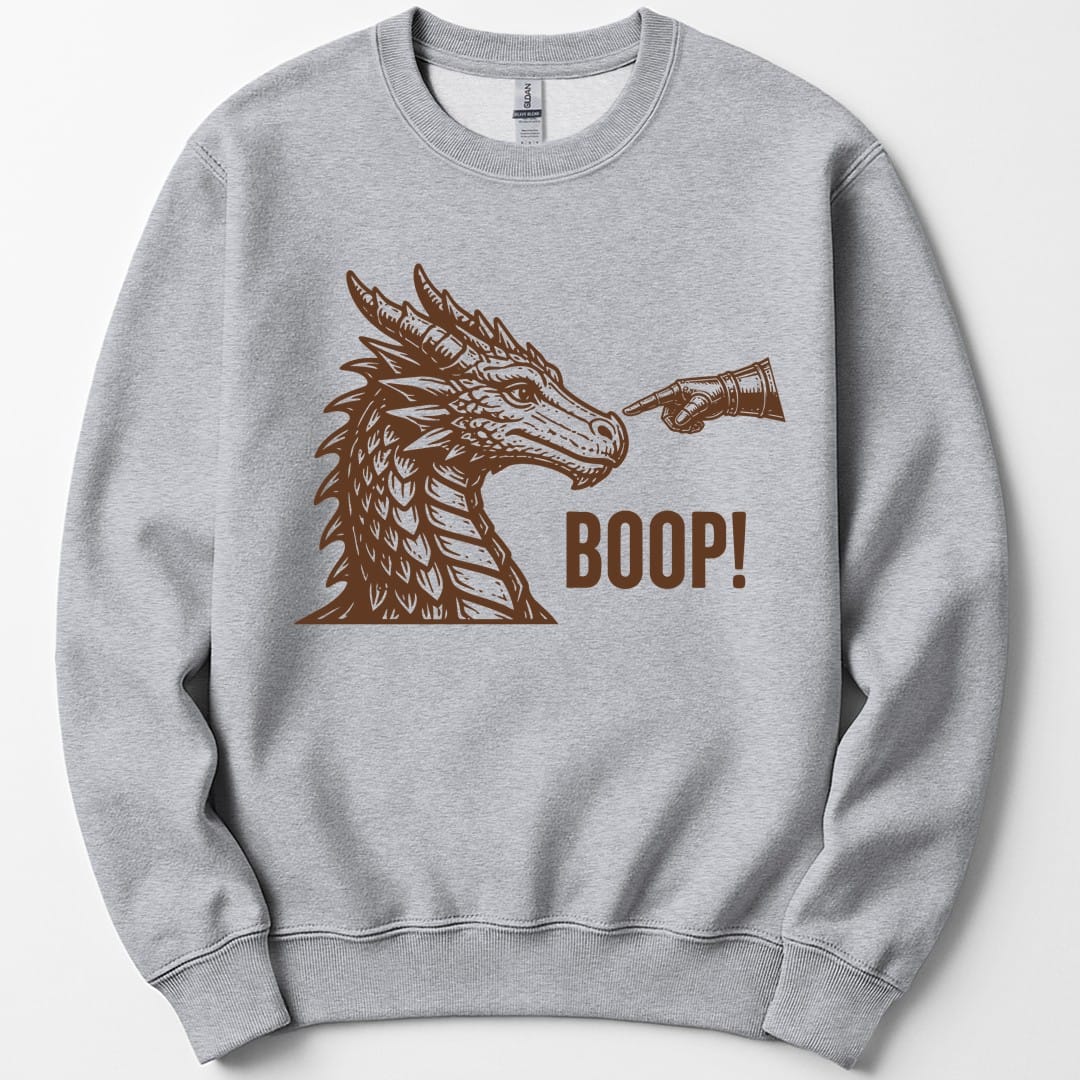 The same Dragon Boop design, on a sport grey sweatshirt.