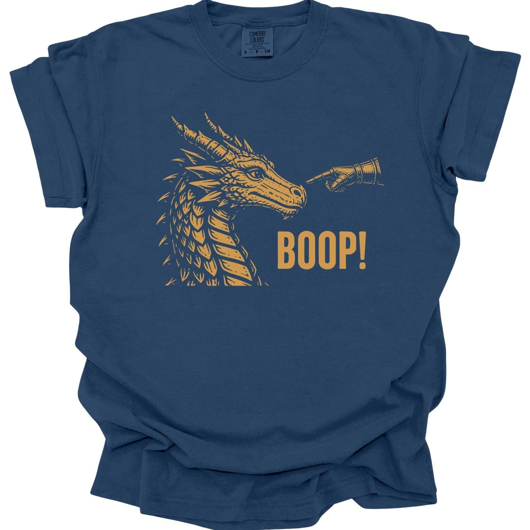 The same Dragon Boop design, on a true navy t-shirt.