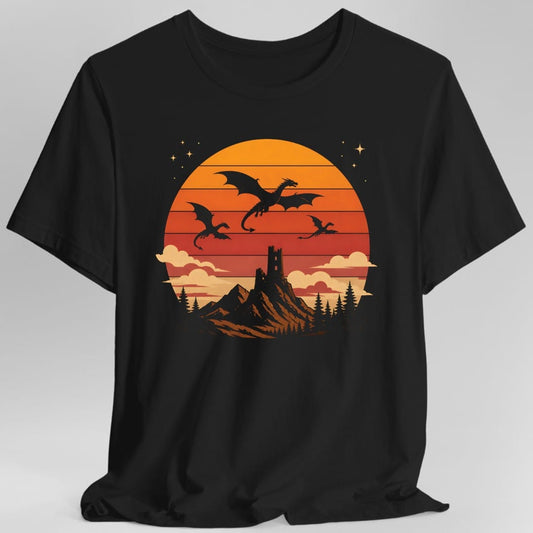 Printify T-Shirt Black / S Dragon Castle Retro Sunset T-Shirt